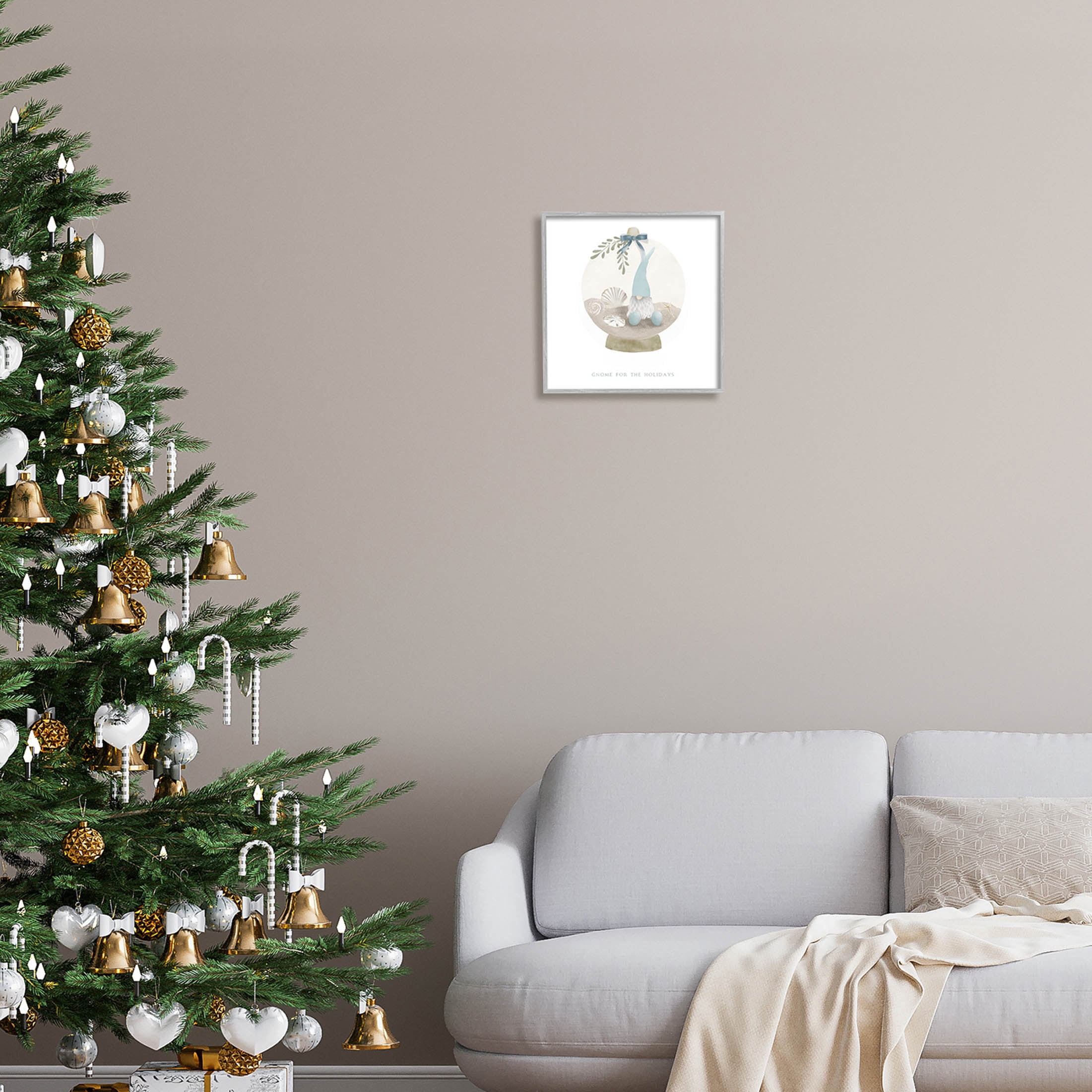 Stupell Industries Gnome For The Holidays Seashells Graphic Art Gray Framed Art Print Wall Art, Design by Leah Straatsma