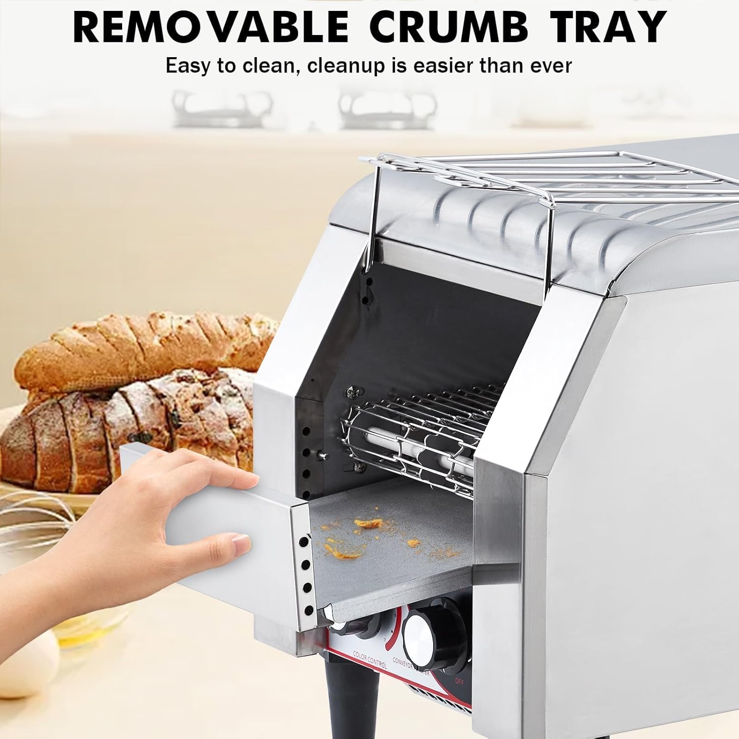 Acekid Commercial Conveyor Toaster 1700W 450 Slices/Hour Stainless Steel Toaster Oven Dual Heating 7-Speed Belt B