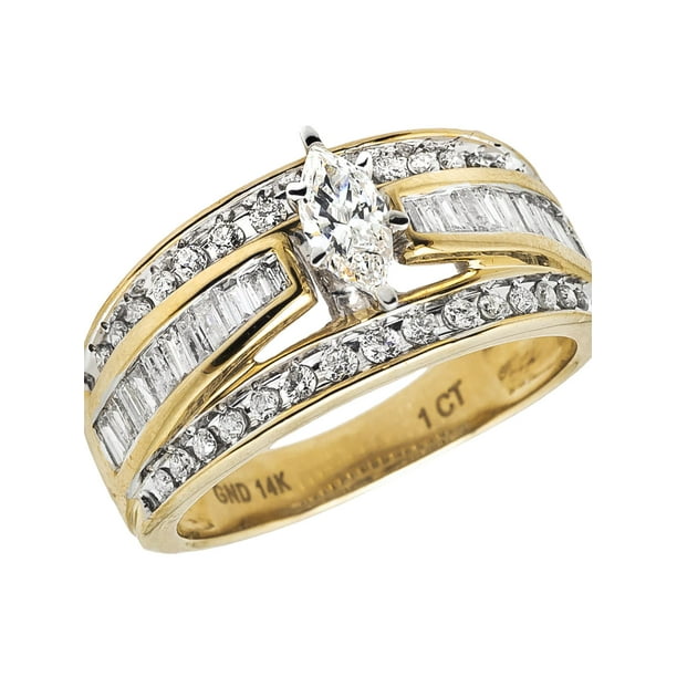 Jewelry Unlimited 14K Yellow Gold Marquise Baguette Genuine Diamond
