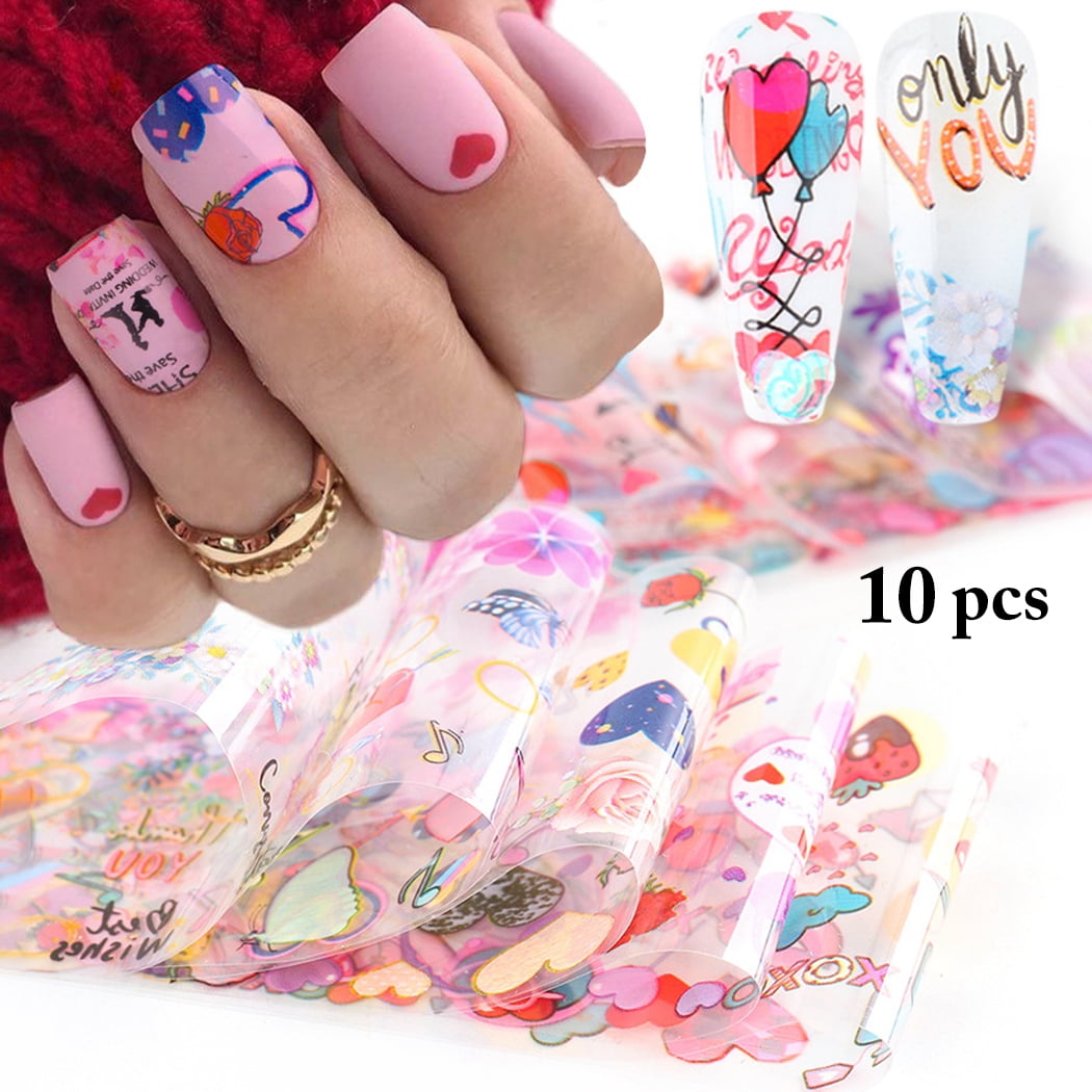 Coxeer 10 Sheets Valentine's Day Nail Foil DIY Letter Transfer Sticker Fingernail Decal, Size: One Size