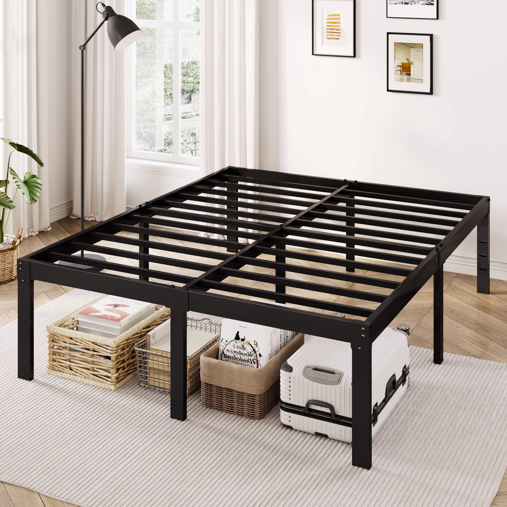 Merrland 18" Queen Size Metal Platform Bed Frame, Heavy-Duty, Ample Under-Bed Storage, No Box Spring Needed, Black
