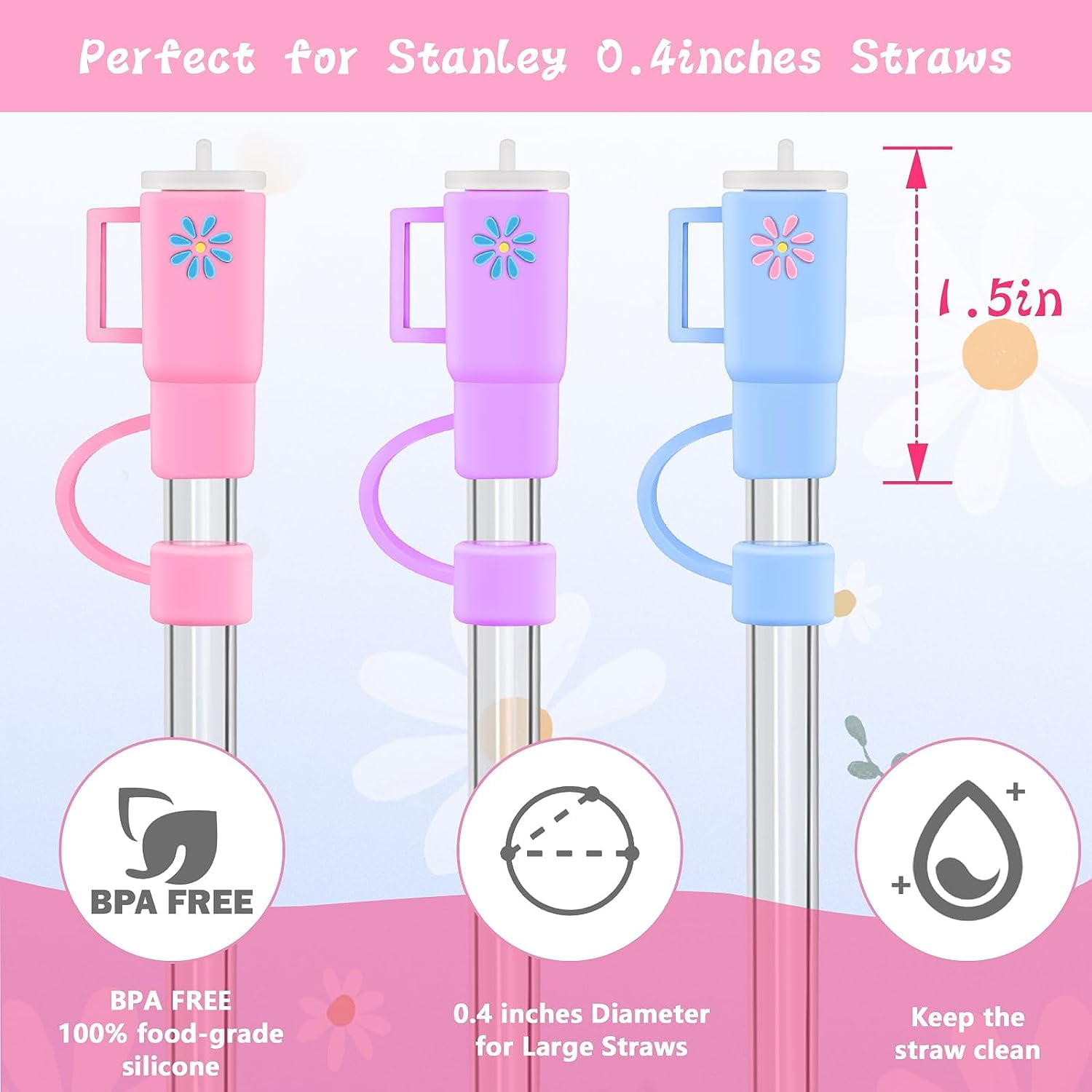 4pcs Silicone Straw Cover Cap For Stanley Cup,straw Topper Compatible With  Stanley 30&40 Oz Tumbler - Snngv
