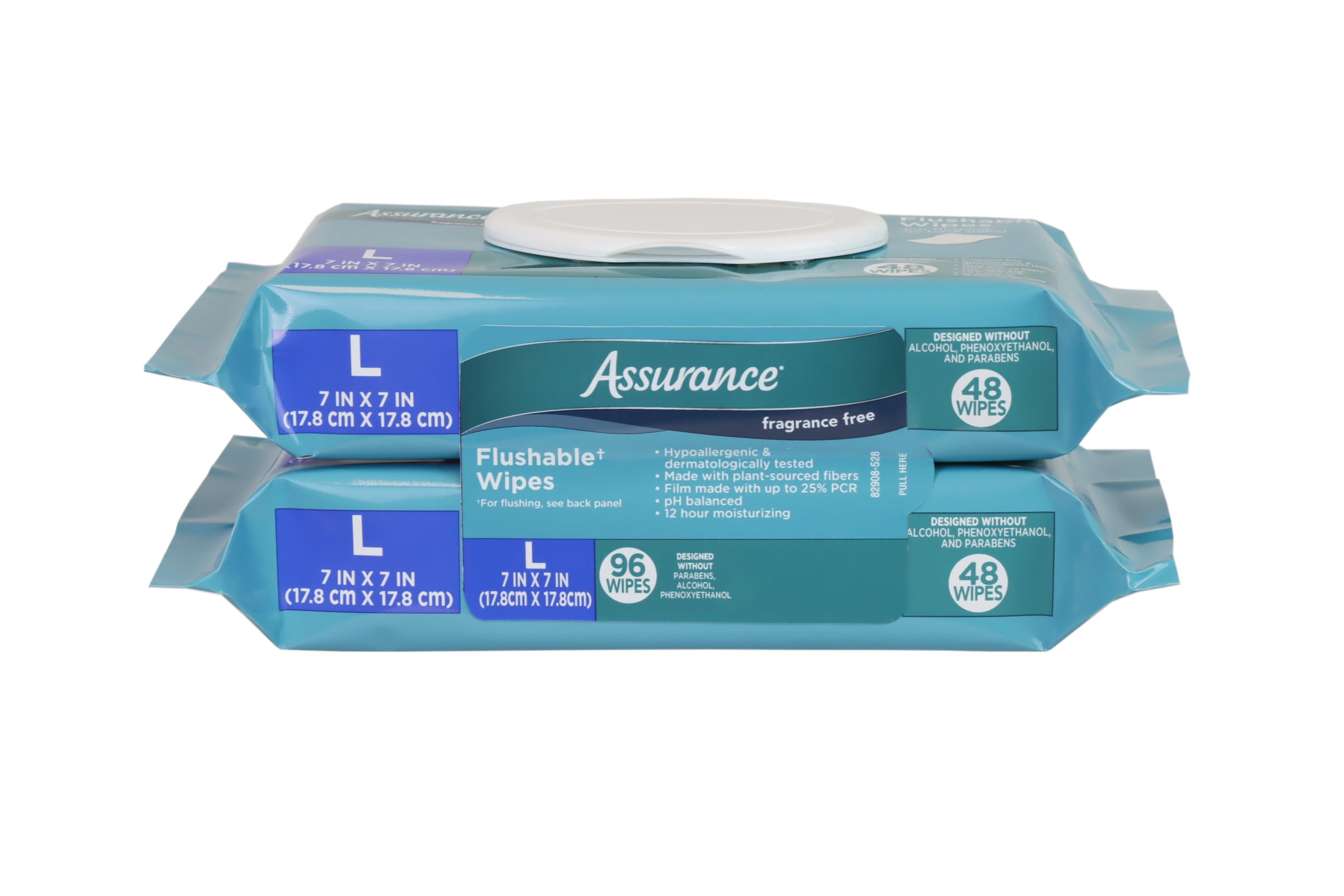 (4 pack) Assurance Large Flushable Wet Wipes, Fragrance Free, 48 Count, 2 Pack