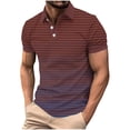 thumbnail image 2 of VgaVtl Summer Polo Mens Short Sleeve Pullover Big and Tall Collared Vacation Striped Button Mens Tops Casual, 2 of 5