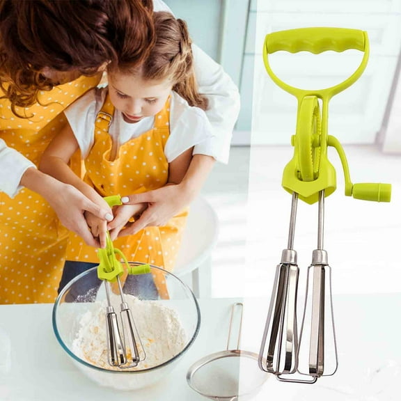 Stainless Steel Manual Crank Stirrer - Handheld Rotary Egg Whisk, Sturdy Metal Construction, Comfort Grip, Ideal for Kitchen Baking, Egg Mixing, Cream Whipping & Food Stirring, 12*2.6in, Green