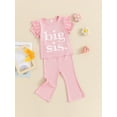 thumbnail image 6 of Aojekbee Baby Girl Summer Outfits Letter Embroidery Short Sleeve T-Shirt and Elastic Flare Pants Cute 2 Piece Clothes, 6 of 10