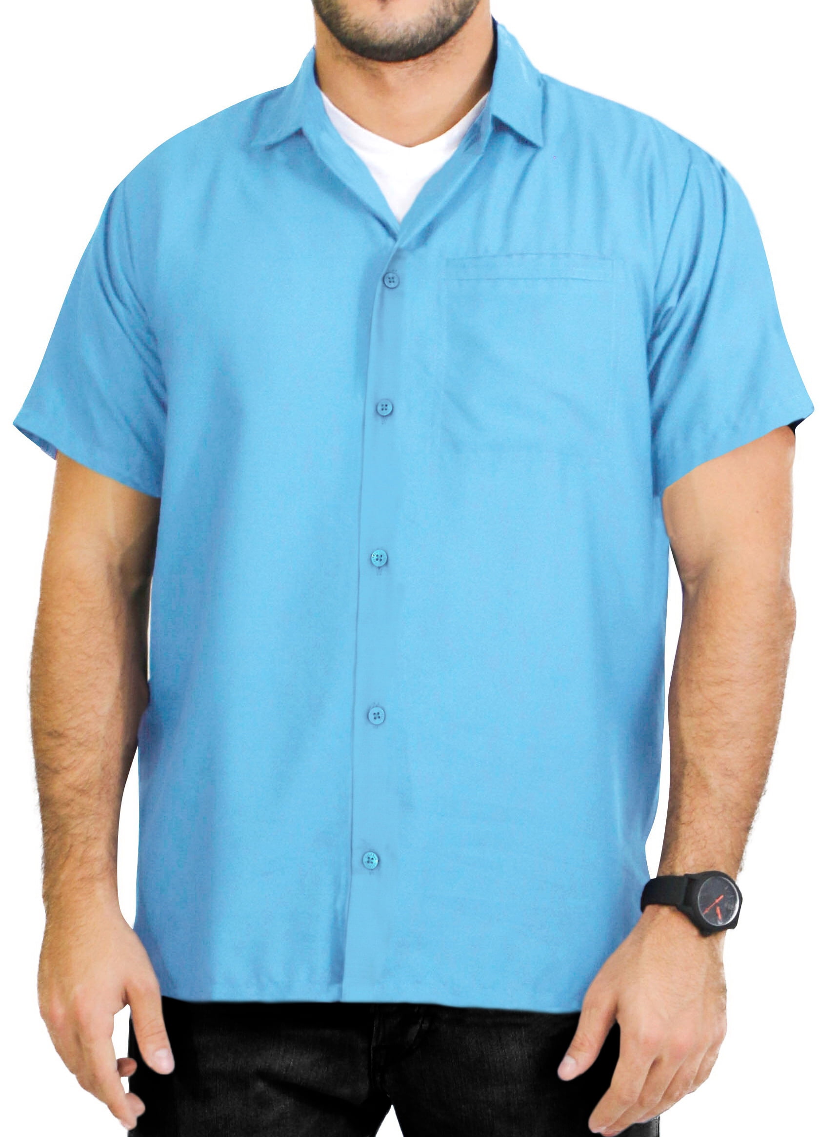 HAPPY BAY Men's Summer Button Down Short Sleeve Casual Shirt Beach Camp Shirts for Men XS Sky