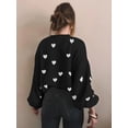 thumbnail image 6 of Women'S Oversized Heart Sweater Long Sleeve Crewneck Drop Shoulder Cute Knit Tops Jumper Black S, 6 of 8
