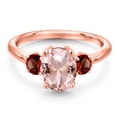 thumbnail image 3 of Gem Stone King 18K Rose Gold Plated Silver Peach Nano Morganite and Red Garnet Engagement Ring for Women | 2.74 Cttw | Oval 9X7MM | Gemstone October Birthstone | Size 9, 3 of 6