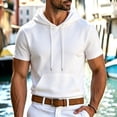 thumbnail image 2 of Mens Short Sleeve Drawstring Hoodie Cotton Moisture Wicking Hooded T-shirts Sweatshirts Lightweight Solid Tops with Kangaroo Pocket Size 2XL White, 2 of 5