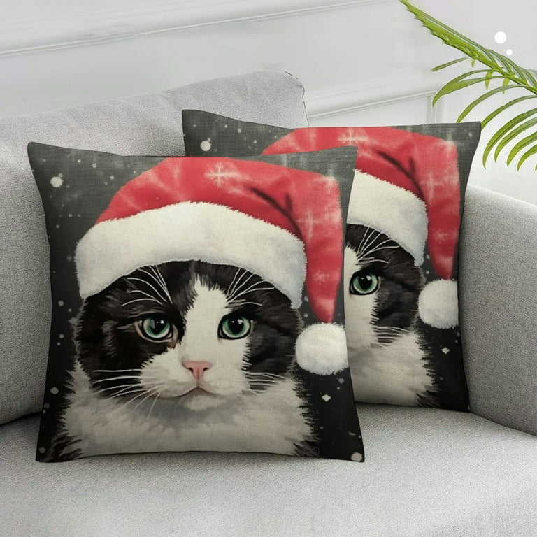 COMIO Christmas Cat Pillow Covers cat Throw Pillow Cat Pillow Cases Merry Christmas cat Pillow Cover Cat Gifts for Cat Lovers cat Christmas Pillows Christmas cat Decorations 2Pcs Walmart