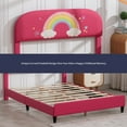 MUZZ Twin Size Kids Bed Frame, Pink Faux Leather, Curved Headboard