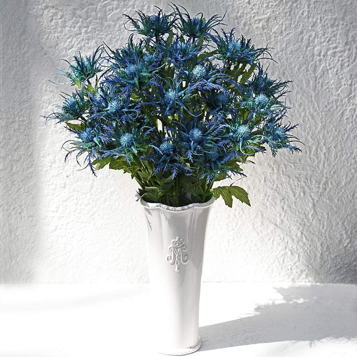 Viworld Real Size Artificial Thistle Flowers Real Touch 8 Stems Rustic Blue Thistle Decor Spray Eryngium | Sea Holly for Wedding Bouquet Centerpiece 26 inches