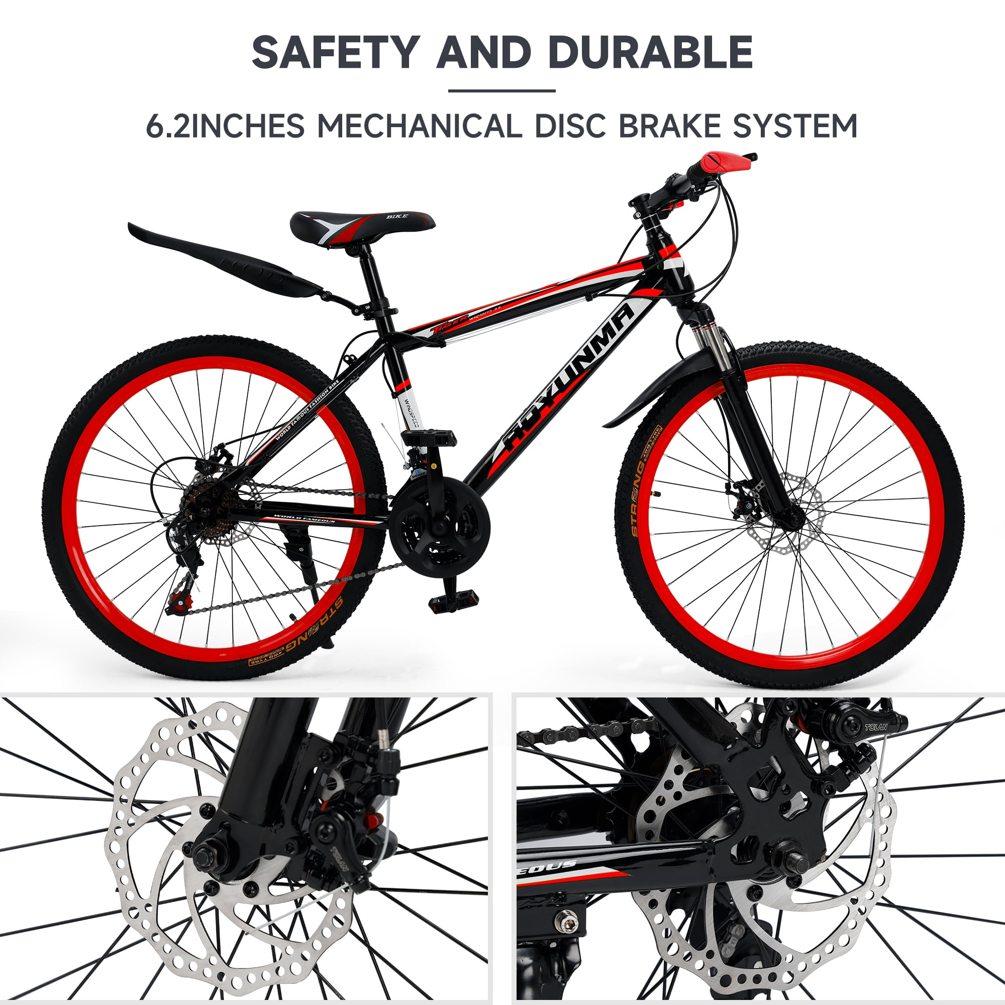 26" Mountain Bike for Men/Women, 24 Speed Shimano Twist Shifting, Front or Dual Suspension, Comfort Saddle Red/White/Blue/Green