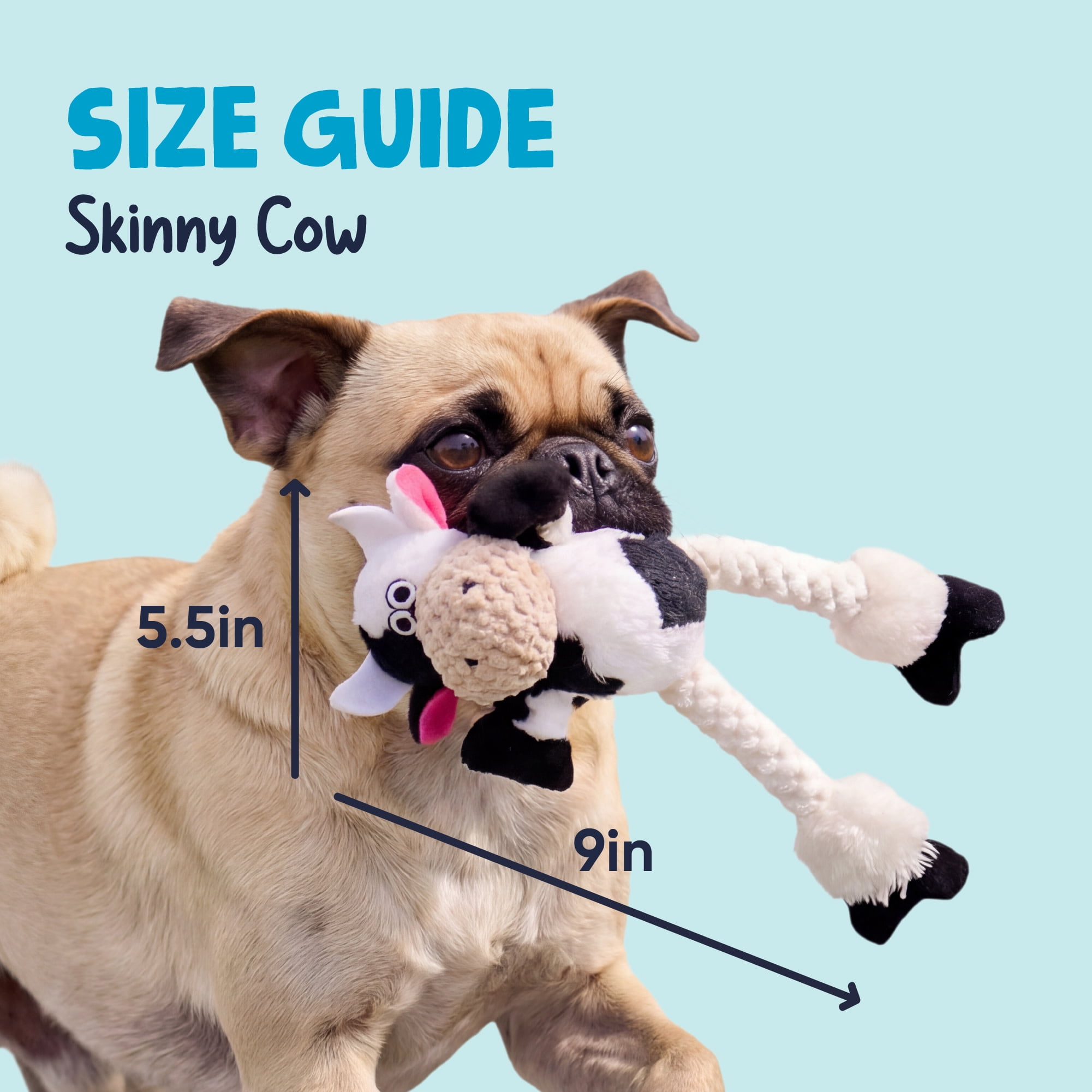 goDog Checkers Skinny Cow Squeaky Plush Dog Toy With Chew Guard Technology, Mini