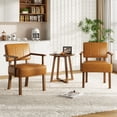 thumbnail image 2 of Mid-Century Modern Accent Dining Chair – PU Leather Upholstered Armchair with Vertical Stripe Design, Wooden Frame, Ergonomic Lounge Chair for Living Room, Dining, Bedroom and Home Office, Orange, 2 of 8