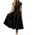 thumbnail image 4 of Short Sleeve Formal Dress Elegant Bodycon Ruched Cocktail Wedding Guest Dresses for Women Fall Black XL, 4 of 7