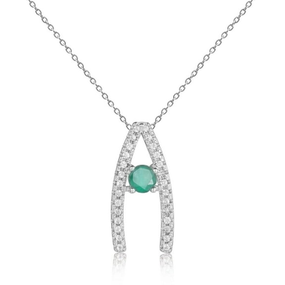 Fine Color Jewels Emerald Eye Shaped Pendant Necklace With White Sapphire Green May Birthstone Sterling Silver Necklace For Women