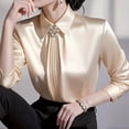 thumbnail image 7 of Stichou Women's 2026 Long Sleeve Satin Blouse,Mock Neck Work Silk Shirts,Dressy Tops for Business Casual Office Beige L, 7 of 7