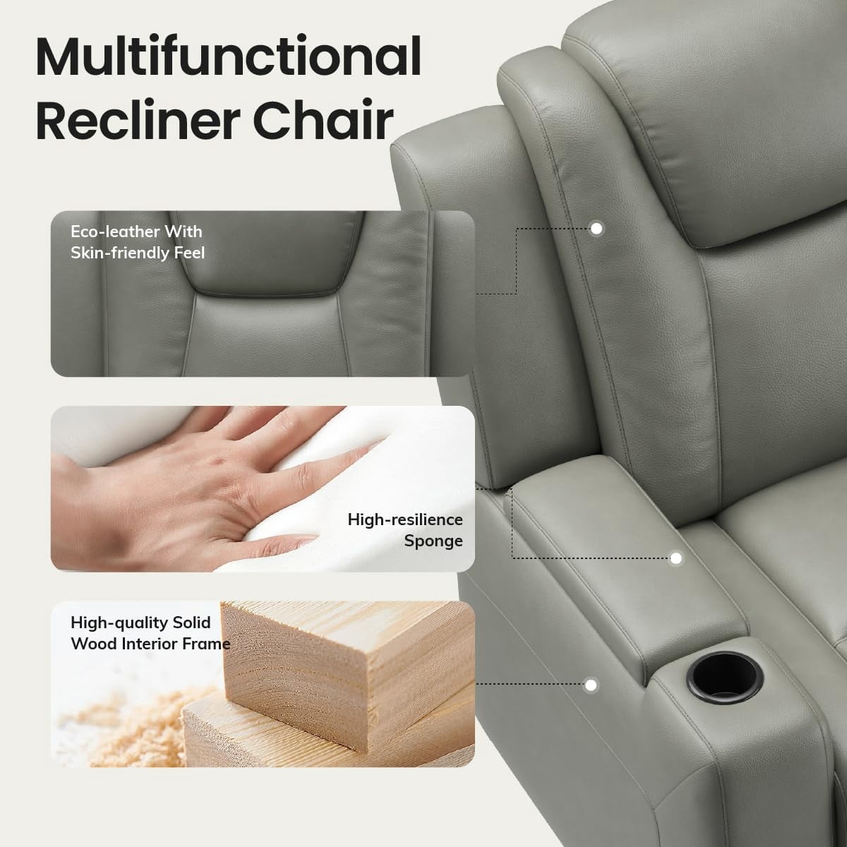 COLAMY Sereno Dual Motors Wall Hugger Power Recliner Chair with Power Headrest for Living Room, Home Theater Seating with Hidden Storage, Gray