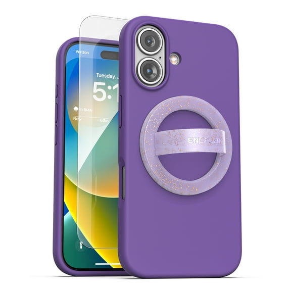 Encased Silicone Grip Case for iPhone 16 Plus with Removable Magnetic Phone Holder (Compatible with MagSafe) - Purple