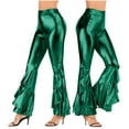 thumbnail image 4 of Women Vintage Shiny Metallic Bell Bottom Ruffle Flare Pants- 70s Disco High Waisted Dance Bootcut Palazzo Pants, 4 of 4
