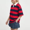 thumbnail image 5 of KDDYLITQ Striped Shirt Women Oversized V Neck Casual Polo Shirts Short Sleeve Rugby Collared Pullover Loose Fit Tops Red XL, 5 of 5