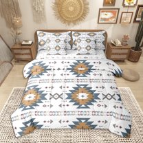 Homewish White Aztec Bedding Comforter Set 7 Pieces, Bohemian Geometric Full Bedding Set, Rustic Lodge Cabin Farmhouse Fitted Sheet Flat Sheet, Breathable Home Decor