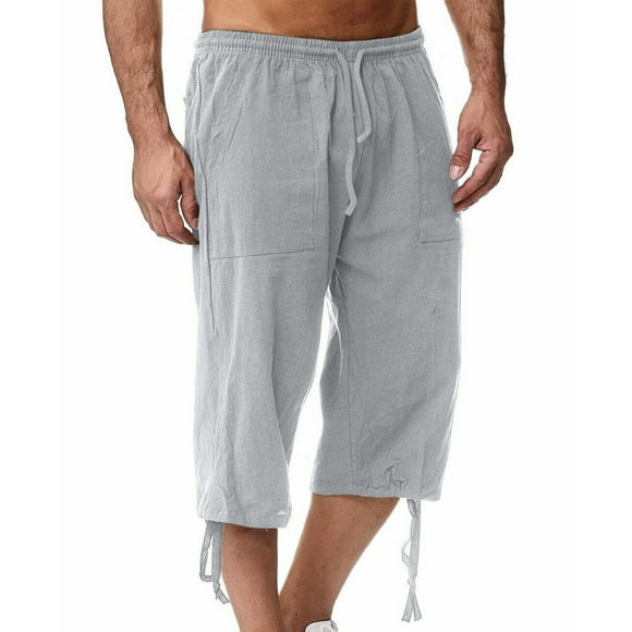 EGNMCR Men's Capris Pants, Men's Linen Harem Capris Pants, Lightweight Loose 3/4 Shorts New Men's Solid Color Casual Pants Casual Loose Straddle Pants Amall Foot Pants Full Length Pants Men Pants