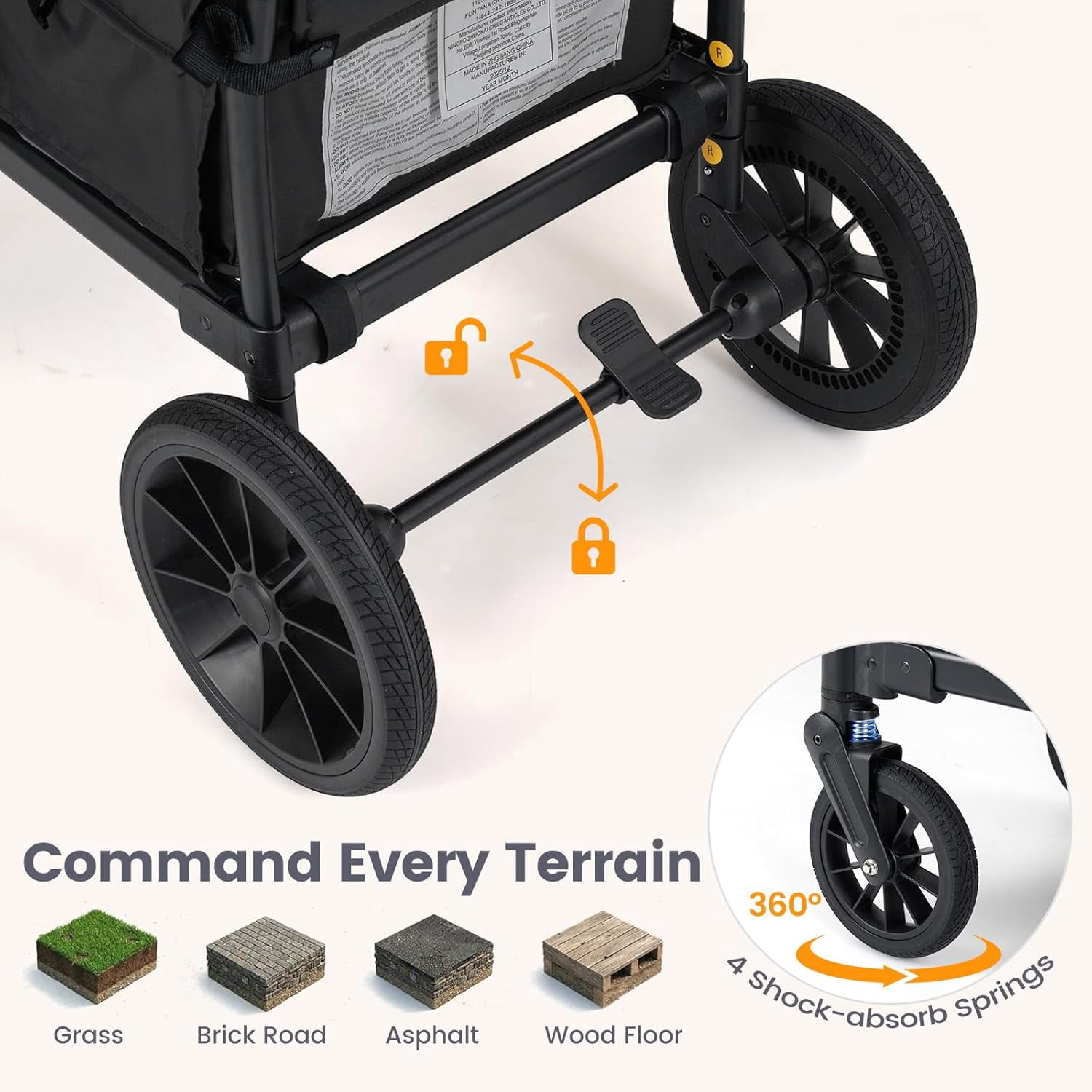 INFANS Wagon Stroller for 2 Kids, Foldable Wagon Cart with Adjustable Handle Pull Bar, Removable Canopy, Footwell, Snack Tray, Harnesses for Infants Toddlers 6-36 Months
