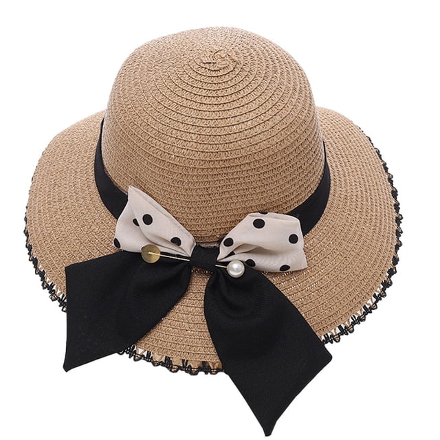 Sombrero de paja de verano para mujer, con circunferencia de 56-58 cm, para playa, exterior, con lazo, de ala grande, protector solar