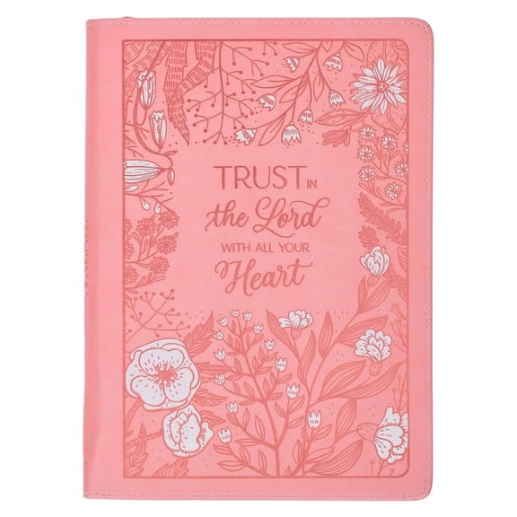 Christian Art Gifts Pink Vegan Leather Zipped Journal, Inspirational Women's Notebook Trust in the Lord Scripture, Flexi, (Hardcover)