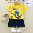 thumbnail image 3 of Outfit Boy Toddler Boys Girls Summer Cartoon Dinosaur Print Short Sleeve Tops and Elastic Waist Shorts 2PCS Outfit Breathable Soft Outfits Baby Girl Yellow 3 Years-4 Years, 3 of 3