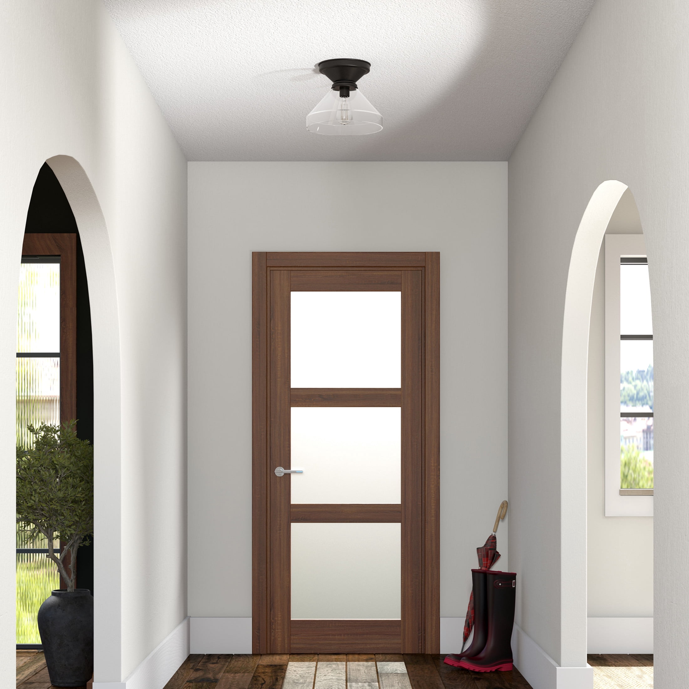 Evelyn&Zoe 12" Blackened Bronze Metal/Glass Semi Flush Mount