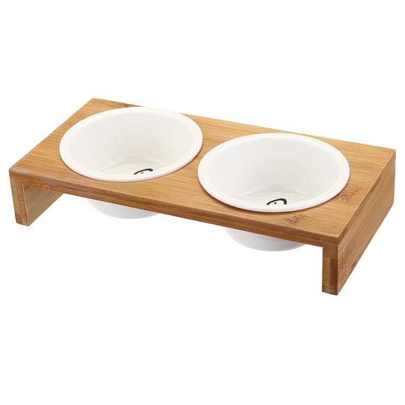 3 Sizes Elevated Dog and Cat Bamboo Pet Feeder Ceramic Bowl Raised Stand