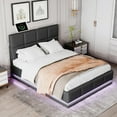 thumbnail image 3 of Queen Size Platform Bed, Tufted Upholstered Platform Bed Frame with Hydraulic Storage System, PU Leather Lift Up Storage Bed with LED Lights and USB Charger, No Box Spring Needed, White, 3 of 7