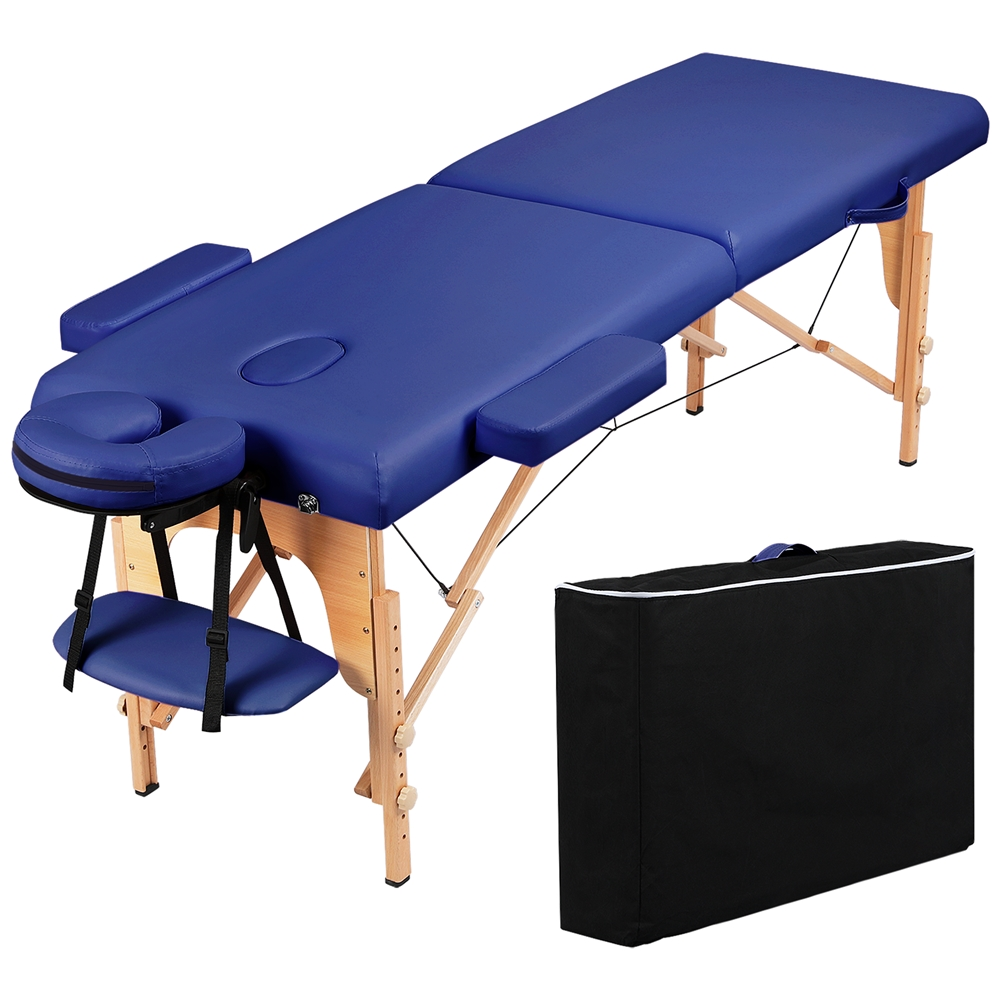 SmileMart 84" Adjustable Portable Wooden 2 Section Massage Table, Blue - image 4 of 10