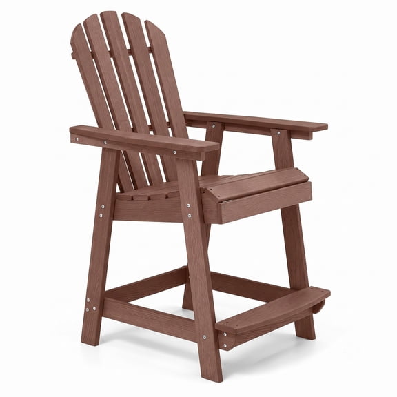 Furnibear Tall HDPE Adirondack Chair with Wide Armrests and Footrest for Indoor and Outdoor Patio Bar and Cafe Use, Coffee