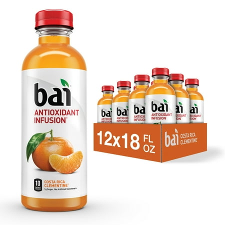 Bai Flavored Water, Costa Rica Clementine, Antioxidant Infused Drinks, 18 Fluid Ounce Bottles, 12 count
