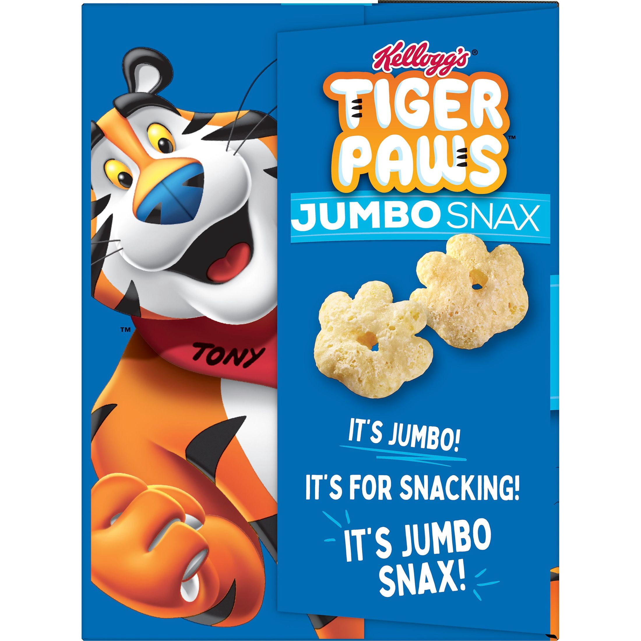 Kellogg's Jumbo Snax Tiger Paws Cereal Snacks, Lunch Snacks, Original, 5.4oz Box (12 Bags)