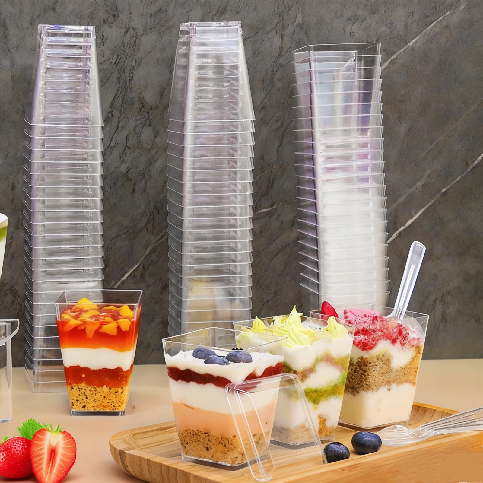 Srapwati 5 oz Mini Dessert Cups with Lids and Spoons, 150-Pack photo 7