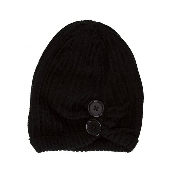 Womens Fashion Button Beanie - Black