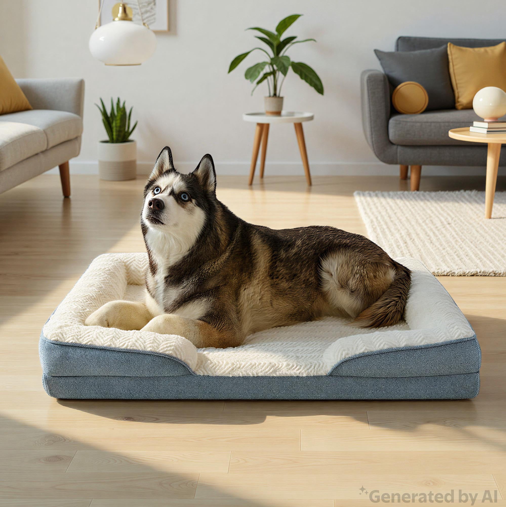 Vibrant Life Large Orthopedic Bolster Dog Bed, Blue, 32" x 42"