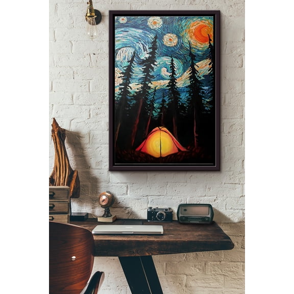 Camping Starry Night Van Gogh Poster Framed Matte Poster 11 x 17 Inch Poster