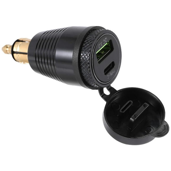 Cargador impermeable con enchufe DIN para motocicleta a cargador USB QC3.0 y adaptador de corriente con suministro de energía tipo C de 30 W.