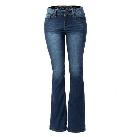 Slim Fit Jean Dark Denim Made by Olivia Women's Sexy Stylish Flare Bell Bottom Slim Bootcut Jean Dark Denim 3 ()