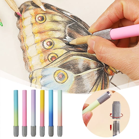 6Pcs Metal Pencil Extenders, Adjustable Pencil Lengthener for Crayons & Colored Pencils