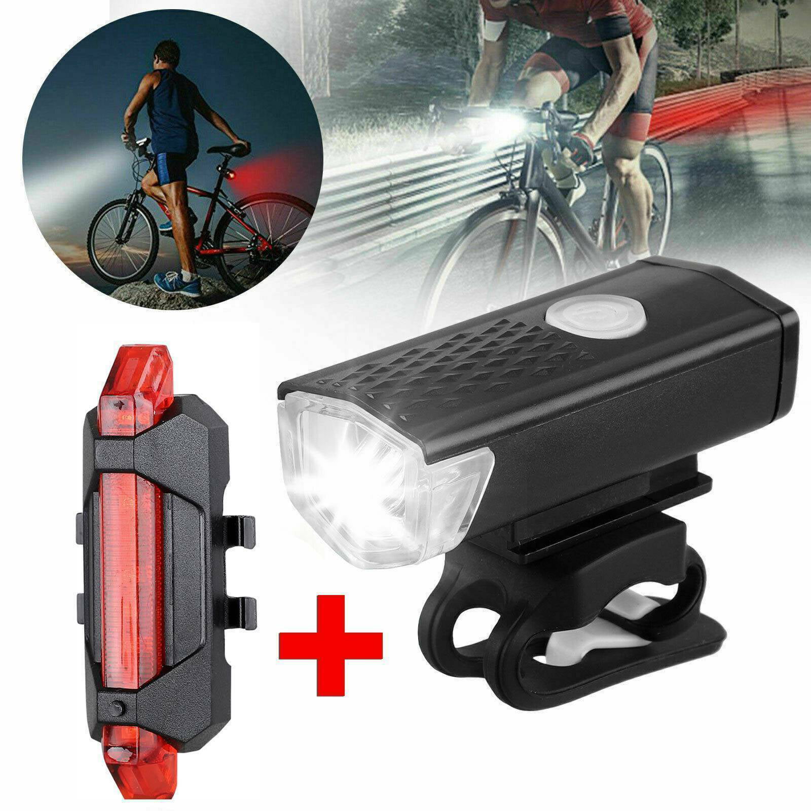 Details about   USB Rechargeable Bicycle Headlight Cycling Bike Head LED Light Front Rear Lamp 