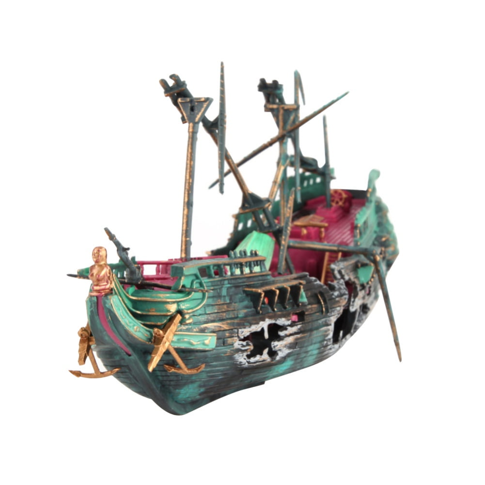 Shipwreck Aquarium Decoration Ornament With Moving Masts Lifeboat And Bubble Action Walmart Com Walmart Com