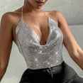 thumbnail image 5 of Beach Vacation Clothes for Women Concealment Top Women Top Bodysuit for Tube Compression Packs Camisole with Padded Shelf Bra High Neck Camisole with Lace Trim Bodysuit Clothes Shirts Wo Silver M, 5 of 9